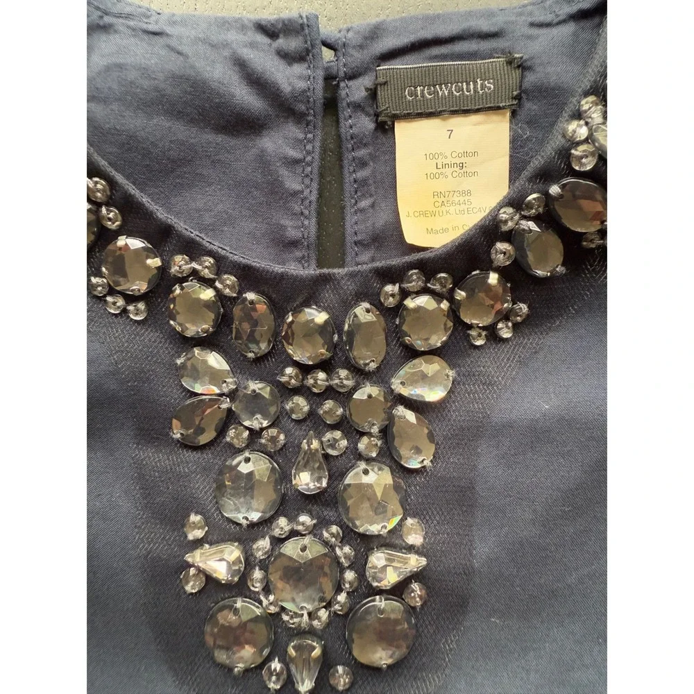 Crewcuts J. Crew Jeweled Dress Girls 7 Navy Sleeveless‎ Side Pockets Party XMAS